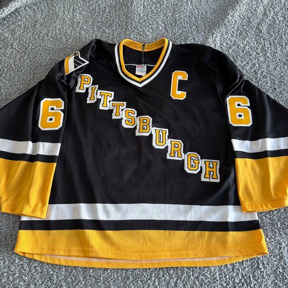 Vintage 92-95 Mario Lemiuex CCM NHL Pittsburgh Penguins 1st Gen Maska Jersey XL - Picture 2 of 11